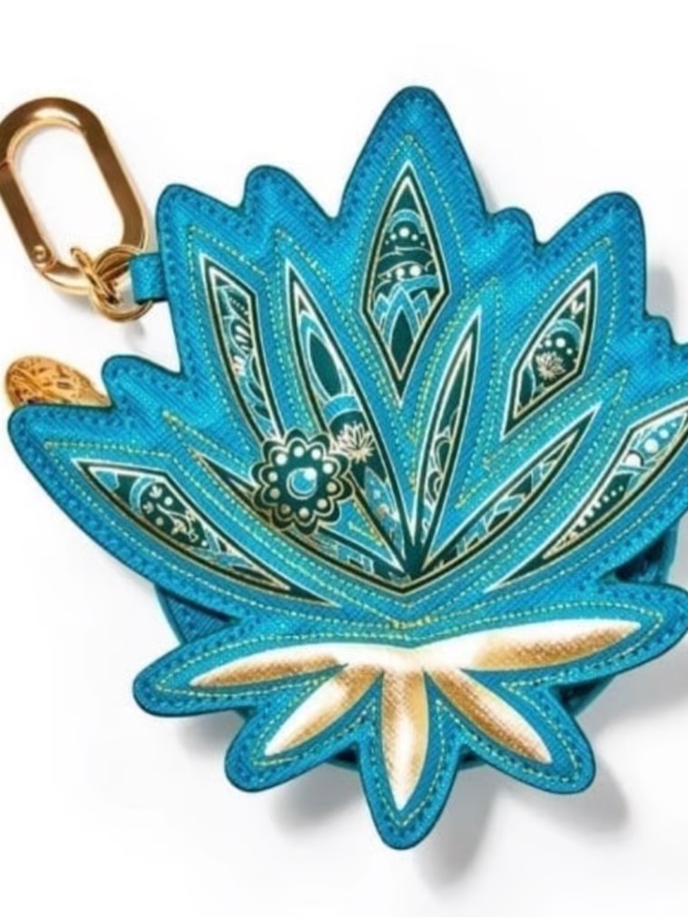 Disney Teal Blue Leaf-Shaped Coin Purse Keychain Gold Hardware jasmine princess